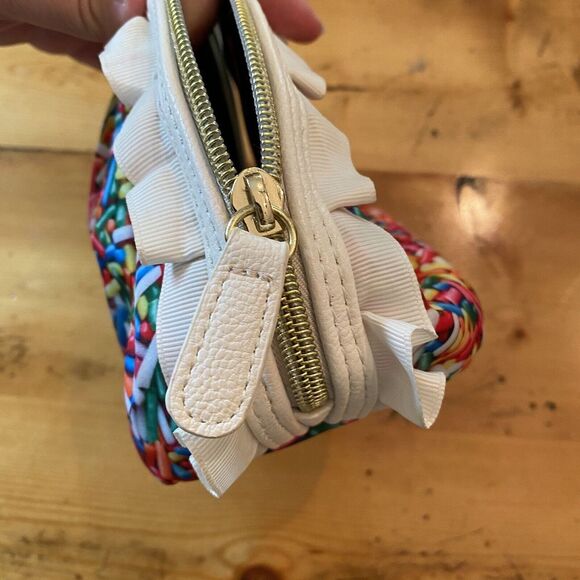 Betsy Johnson Rainbow Sprinkles Half Round Cosmetic Bag Coquette Feminine Ruffle - Picture 8 of 11